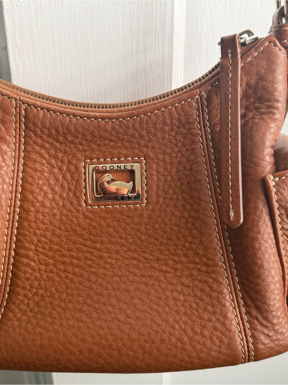 Dooney & Bourke Pebbled Leather Shoulder Bag in Cognac Brown